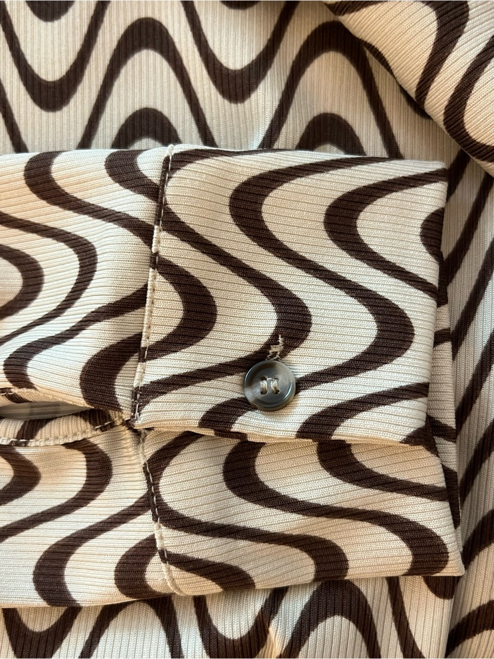 Industry Republic Cream & Brown Wave-Print Long Sleeve Top Size XS - Picture 6 of 12